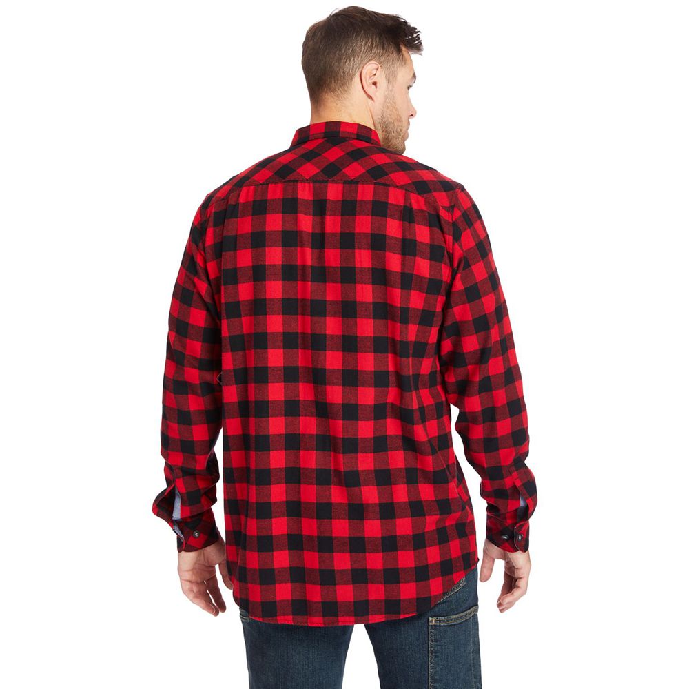 Camisa Timberland Argentina Hombre - Pro® Woodfort Mid-Weight Flex Flannel Work - Negras/Rojas - CJN